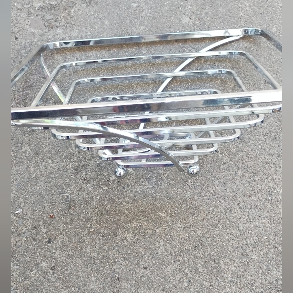 Vintage Mid Century Modern MCM Atomic Chrome Metal Square Wire Fruit Bowl